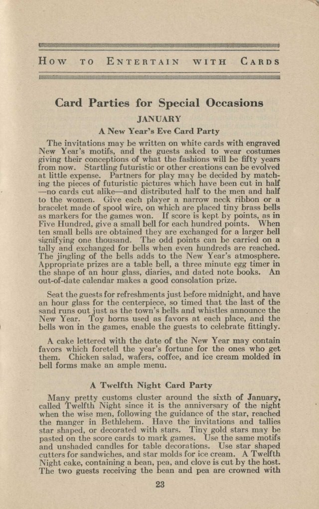 How to Entertain with Cards, 1921. January parties.