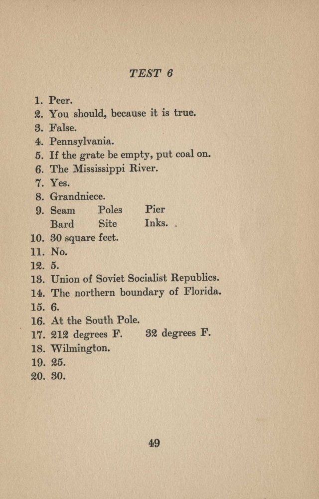 Mental Cocktails, 1933. Answers to Test #6.