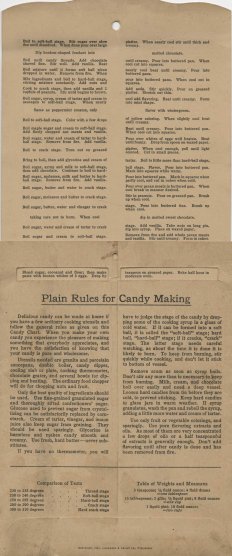 Plain Rules for Candy Making, 1922. General instructions and directions for Cocoanut Macaroons (other recipes above).